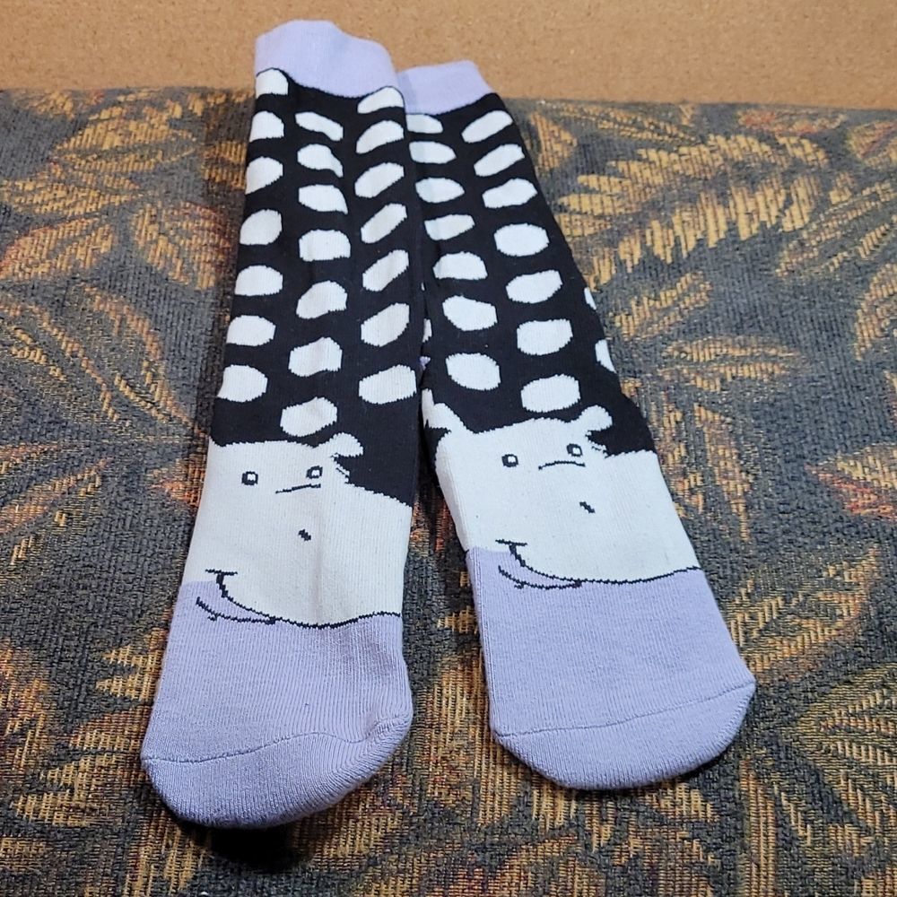 Women's Tarzanimals Black & Lavender Polka Dot Hippo Socks